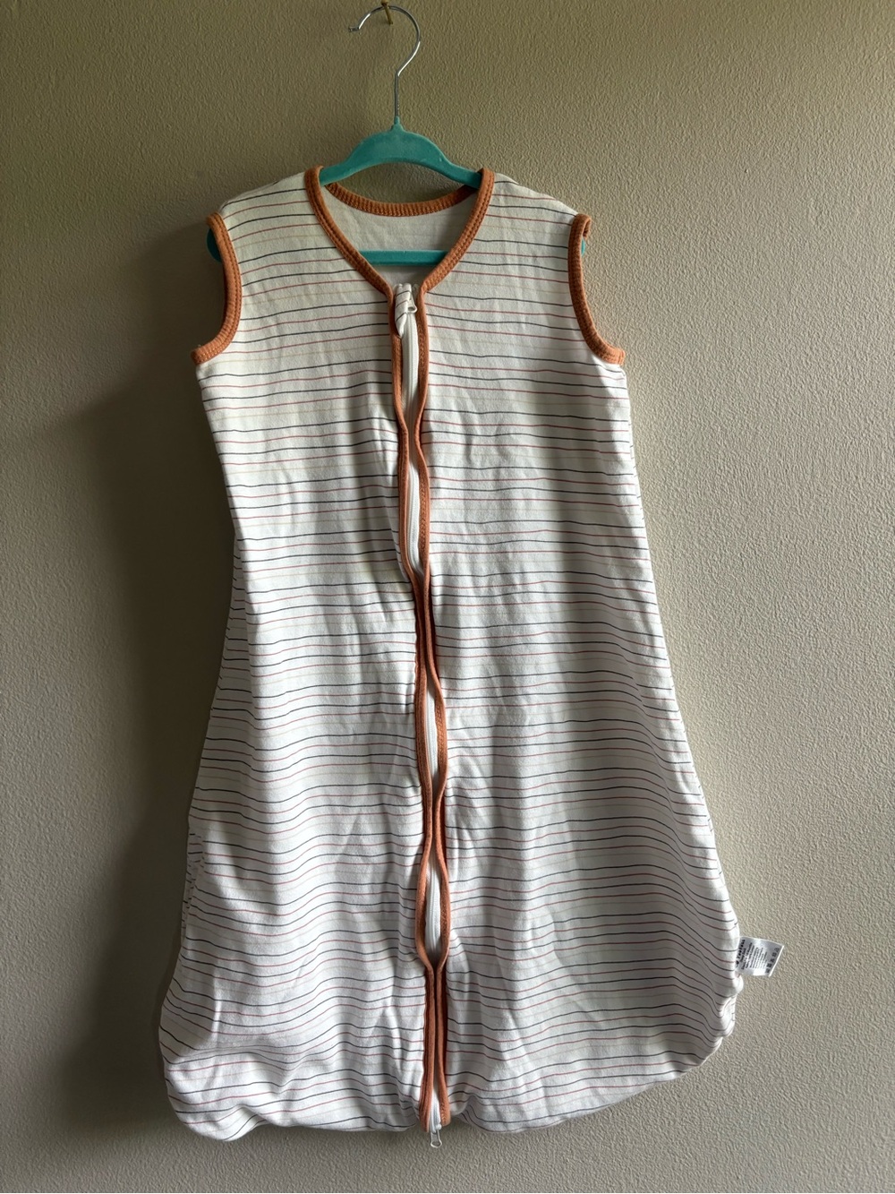 Cream Striped Sleeveless Kids Sleep Sack with Orange Trim